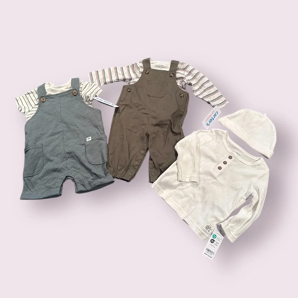 Carter's Baby NWT Overall Outfit Set Stripes Size 3 Mon and 6 Mon